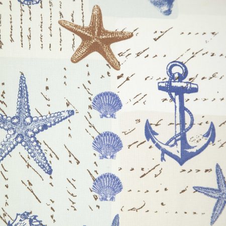 Beach theme, seaside cushion, or cover, 17in. blue and gold, coastal decor, cotton, concealed zip