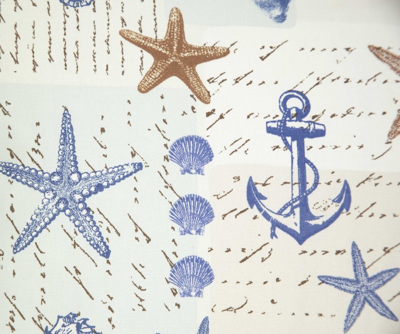 Beach theme, seaside cushion, or cover, 17in. blue and gold, coastal decor, cotton, concealed zip