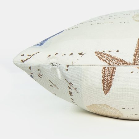 Beach theme, seaside cushion, or cover, 17in. blue and gold, coastal decor, cotton, concealed zip