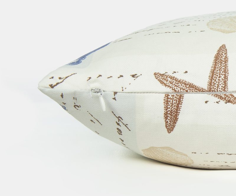 Beach theme, seaside cushion, or cover, 17in. blue and gold, coastal decor, cotton, concealed zip