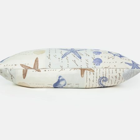 Beach theme, seaside cushion, or cover, 17in. blue and gold, coastal decor, cotton, concealed zip