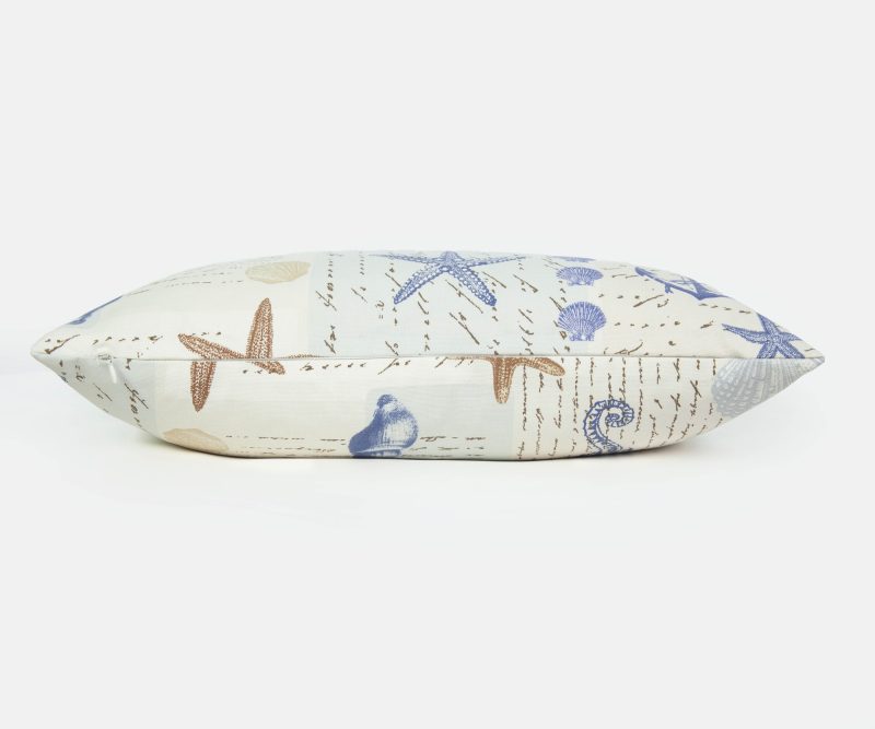 Beach theme, seaside cushion, or cover, 17in. blue and gold, coastal decor, cotton, concealed zip