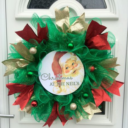 Santa Christmas Wreath, Personalised Christmas Wall Decor, Christmas Door Wreath