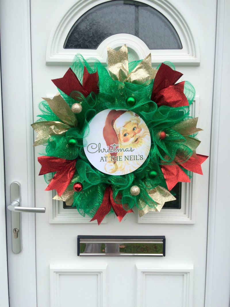 Santa Christmas Wreath, Personalised Christmas Wall Decor, Christmas Door Wreath