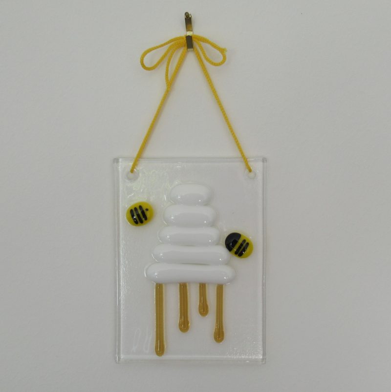 Handmade Fused Glass Beehive Dripping with Honey, perfect for bee lovers