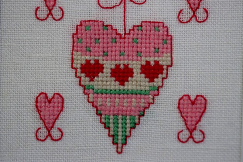 Love Hearts, A Cross stitch greetings card for all occasions and perfect for any loved one
