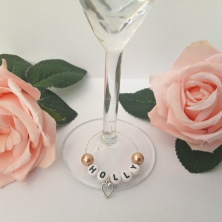 Personalised wine glass charm, Wedding wine glass charm, Heart Wine glass charm. various colours