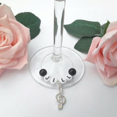 Personalised musical note glass charm,Music glass charm gift,Musical wine glass, various colours