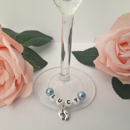 Personalised baby shower wine glass charm, Personalised new baby glass charm, Wine glass charm gift