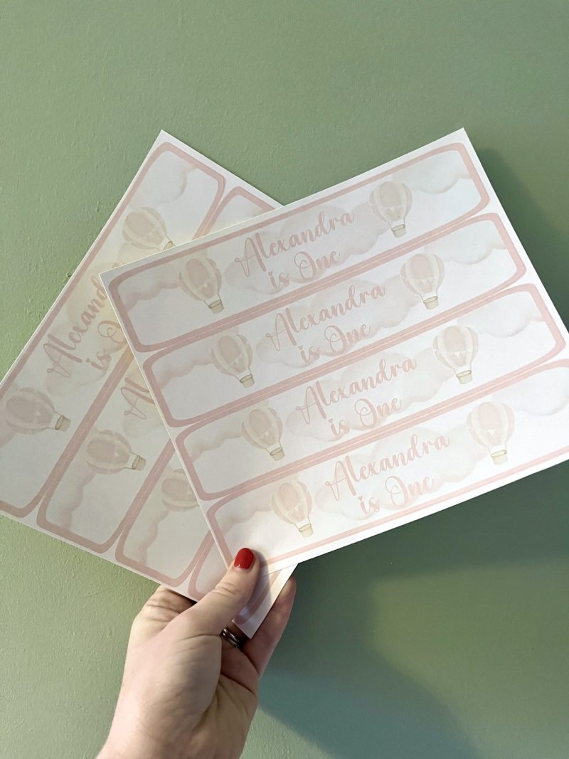 Pink Balloon Water Bottle Labels