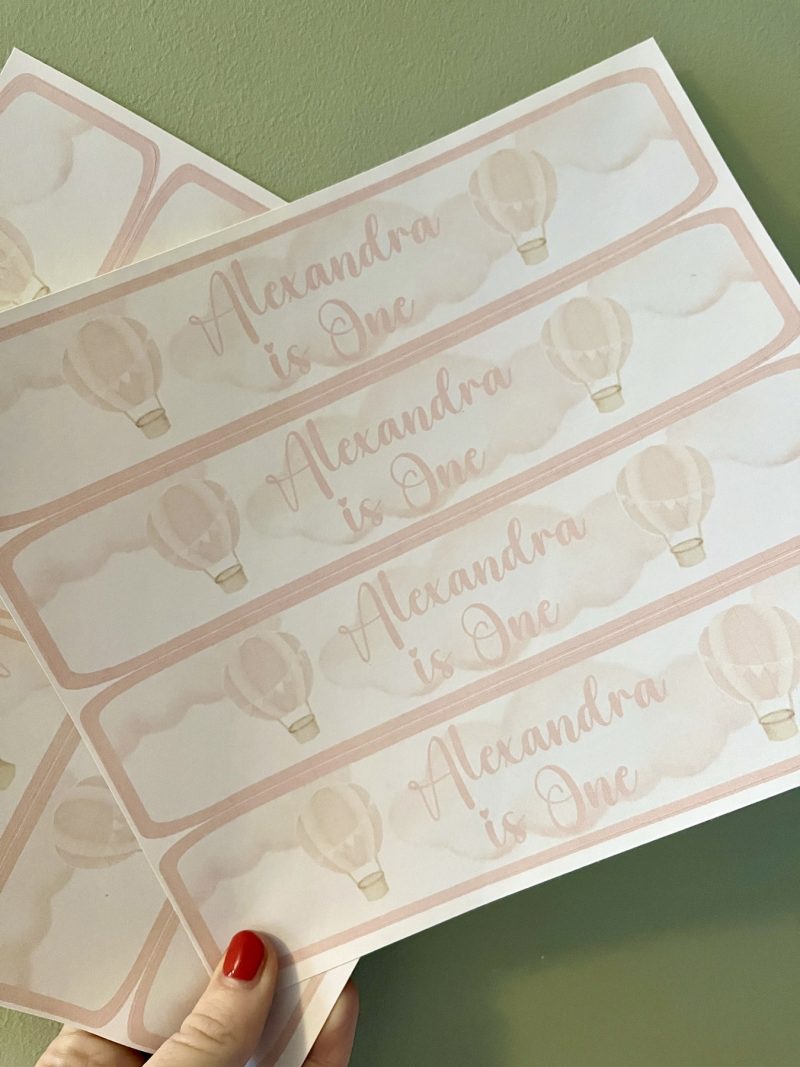 Pink Balloon Water Bottle Labels