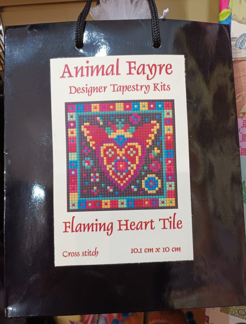 Flaming Heart Tile, Tapestry Kit, Counted Cross Stitch, Needlepoint, Craft Kit, Mexican Folk Art
