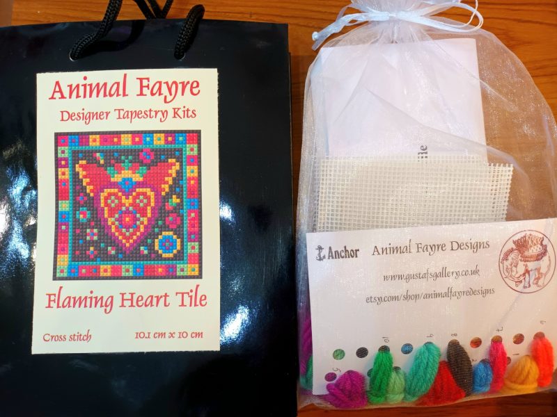 Flaming Heart Tile, Tapestry Kit, Counted Cross Stitch, Needlepoint, Craft Kit, Mexican Folk Art