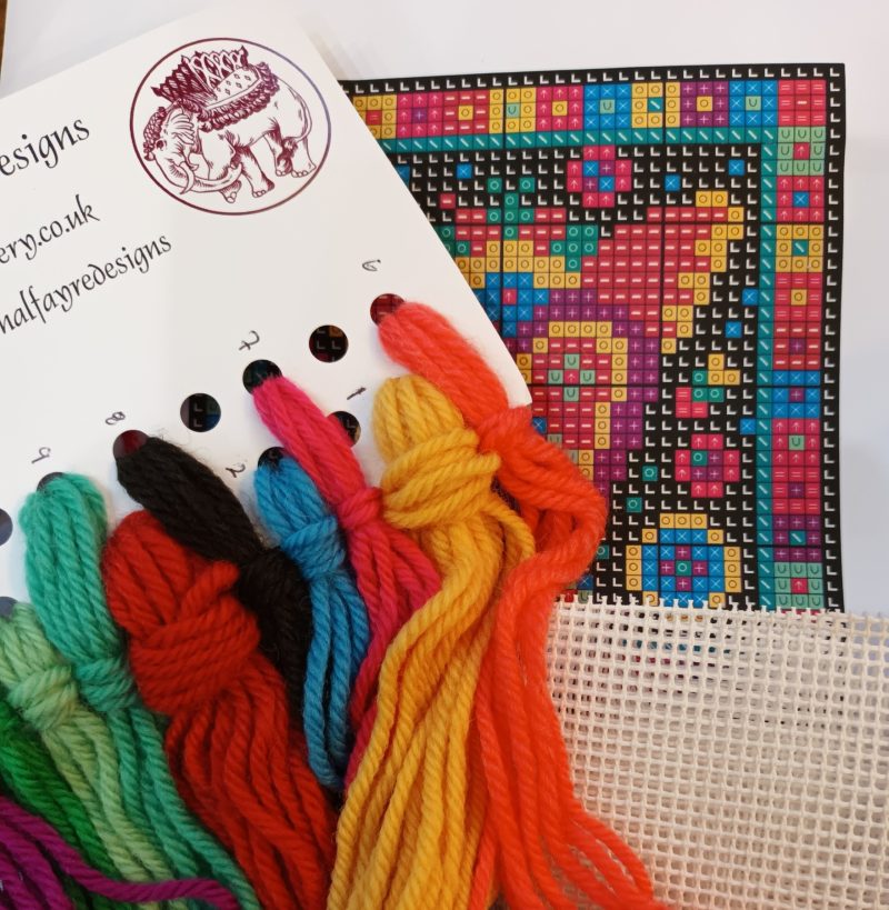 Flaming Heart Tile, Tapestry Kit, Counted Cross Stitch, Needlepoint, Craft Kit, Mexican Folk Art