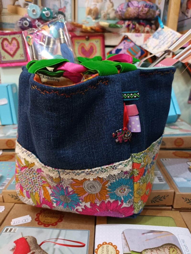 Fabric Rice Bag, Vintage, Liberty, Craft, Sewing, Storage, Make-up, Accessories, Upcycled Denim