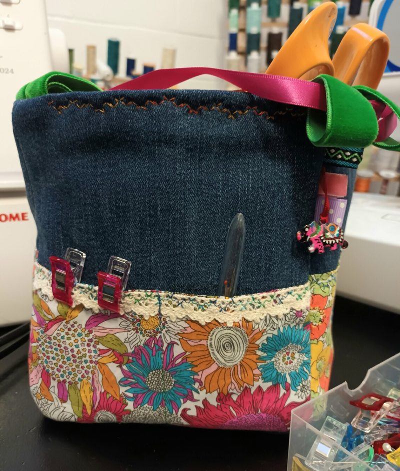 Fabric Rice Bag, Vintage, Liberty, Craft, Sewing, Storage, Make-up, Accessories, Upcycled Denim