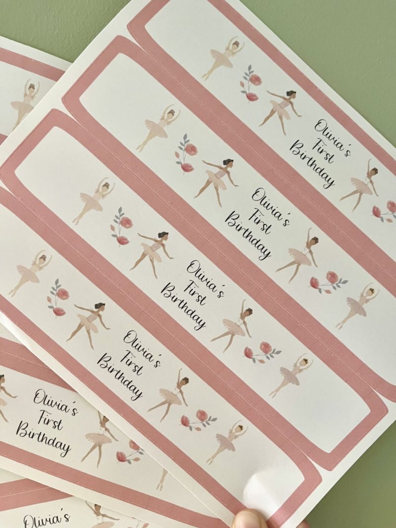 Pink Ballerina Water Bottle Labels