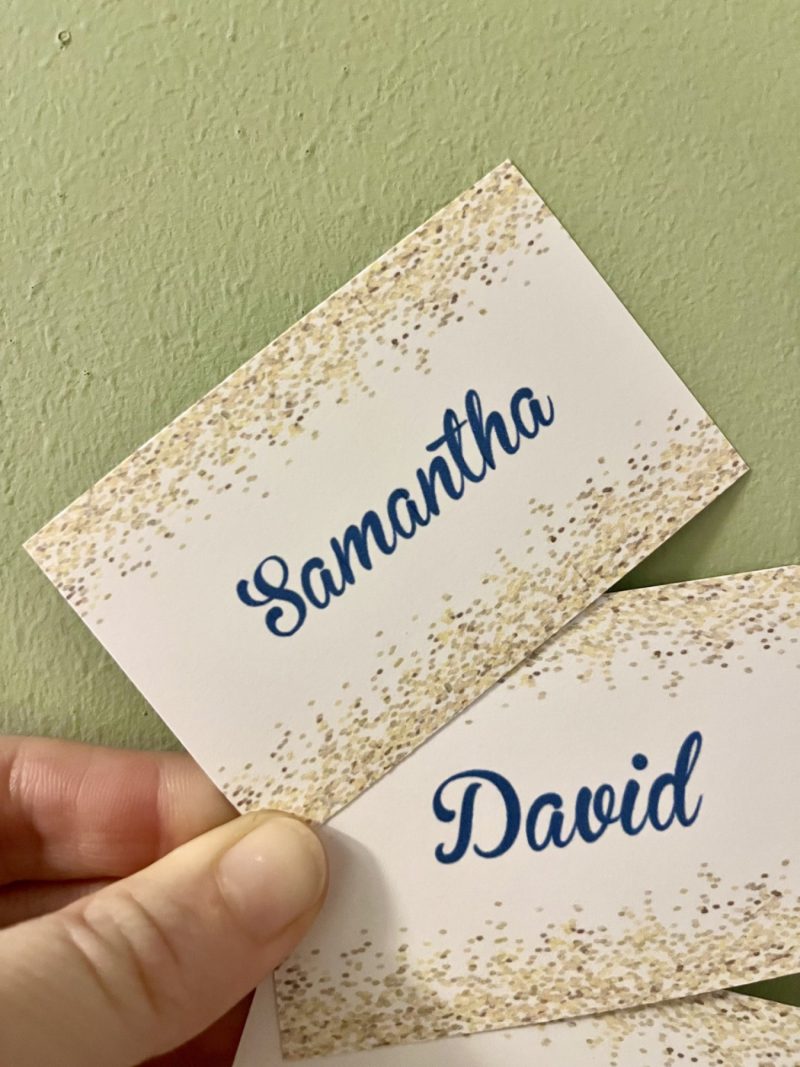 Blue & Gold Confetti Name Cards