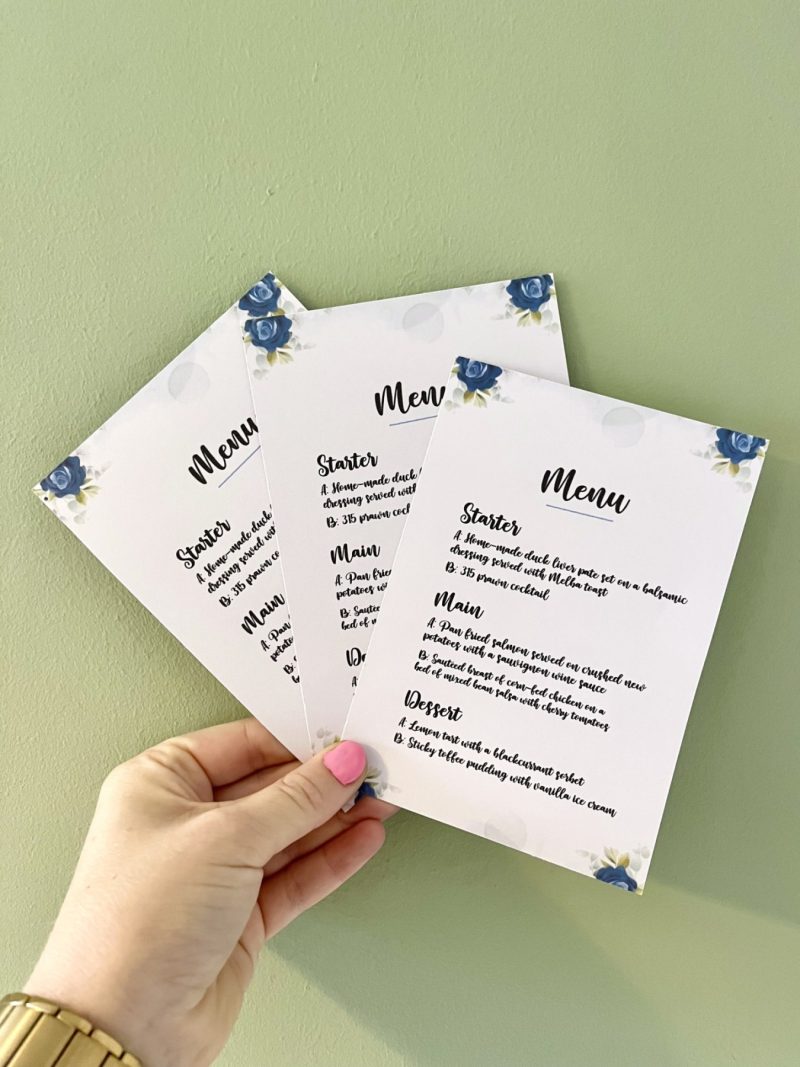 Blue Floral Menu Cards