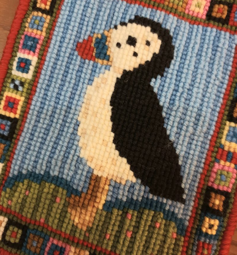 Puffin Tile, Embroidery Kit, Picture, Bag Front, Small, Pillow, Counted Cross stitch, Bird, Seaside