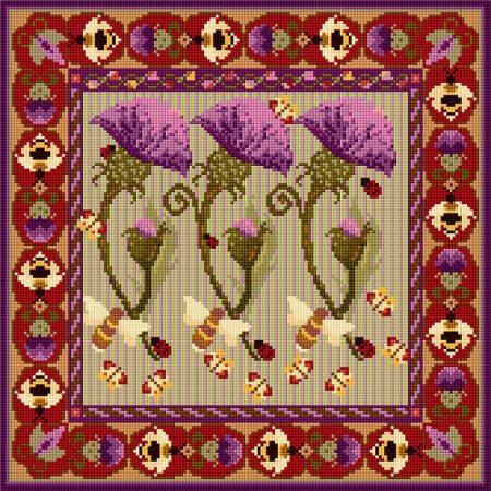 Thistle and Bee Tapestry Kit, Charted Cross-stitch, Floral, Cushion, Picture