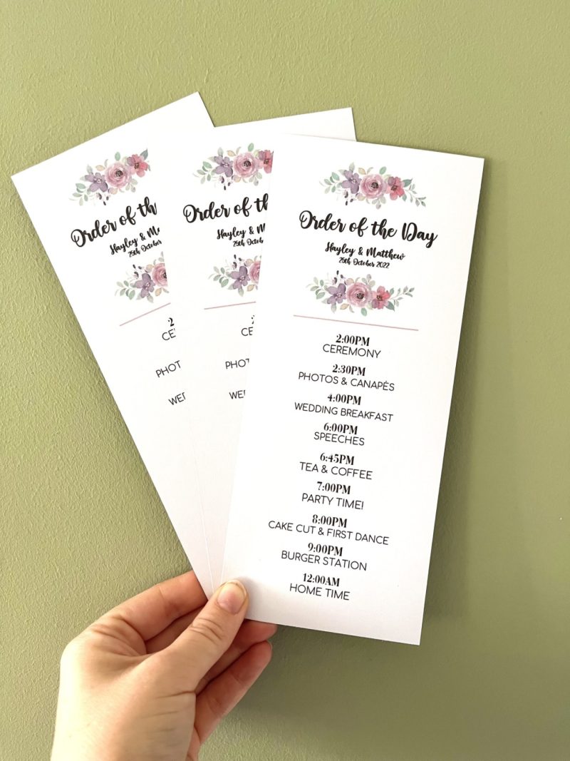 Pink Floral Order of the Day Card