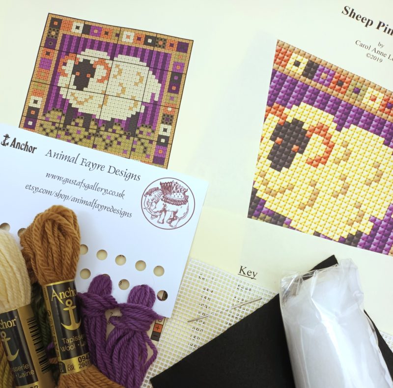 Little Sheep Tapestry Kit, Pin-cushion, Picture, Bag Front, Counted Cross-stitch, Needlepoint,