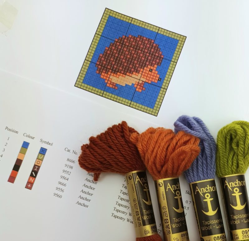 Hedgehog Tapestry Mini-kit, Counted Cross-stitch, Needlepoint, Pin-cushion Kit, Picture, Bag, Easy