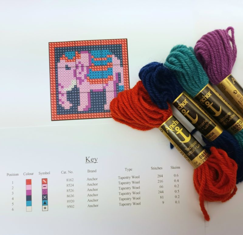Elephant Tapestry Mini-kit, Counted Cross-stitch, Needlepoint, Pin-cushion Kit, Picture, Bag, Easy