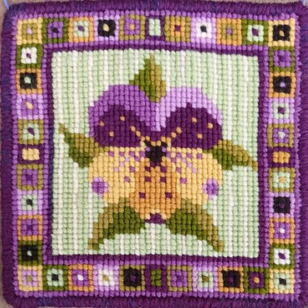 Pansy Tile Tapestry Kit, Spring, Easter, Mother's Day, Cushion, Picture gift, Counted Cross-stitch,