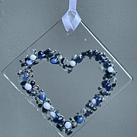 Hanging fused glass heart ornament