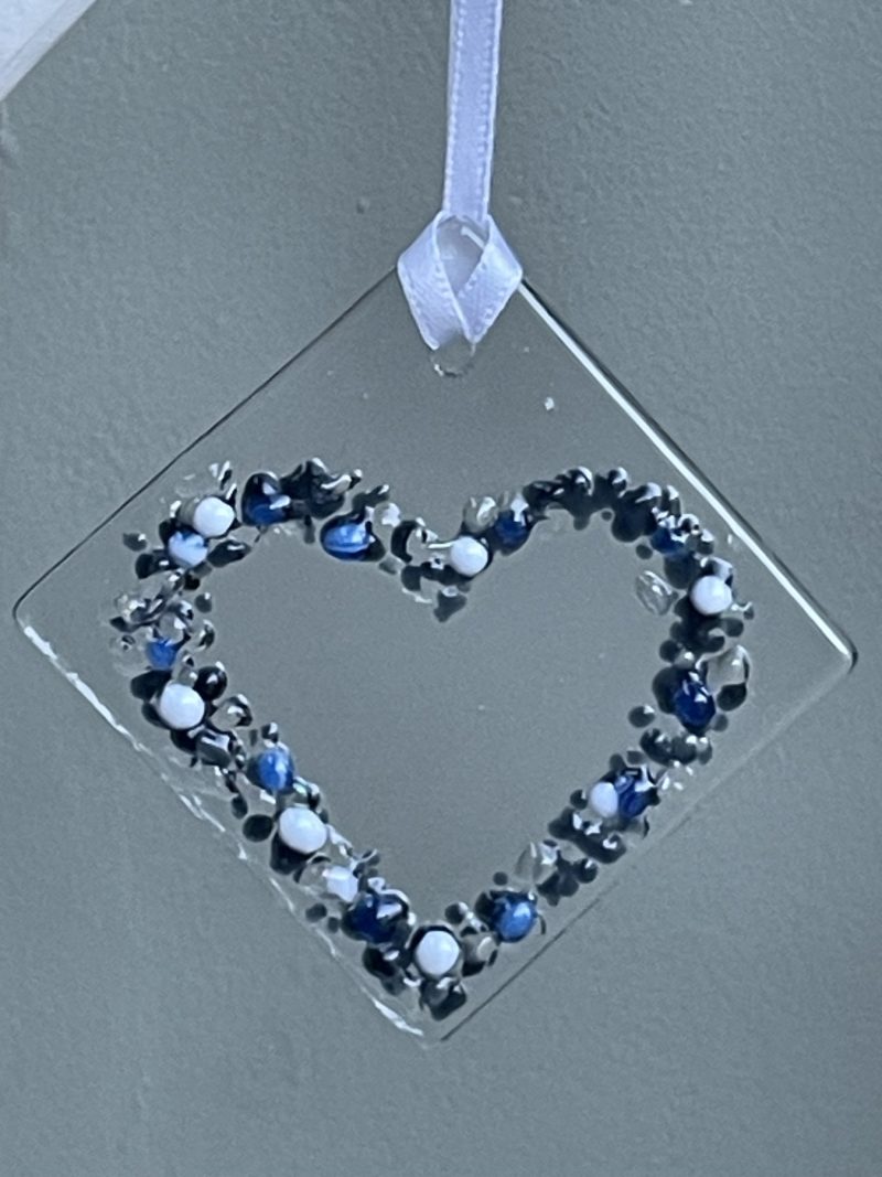 Hanging fused glass heart ornament