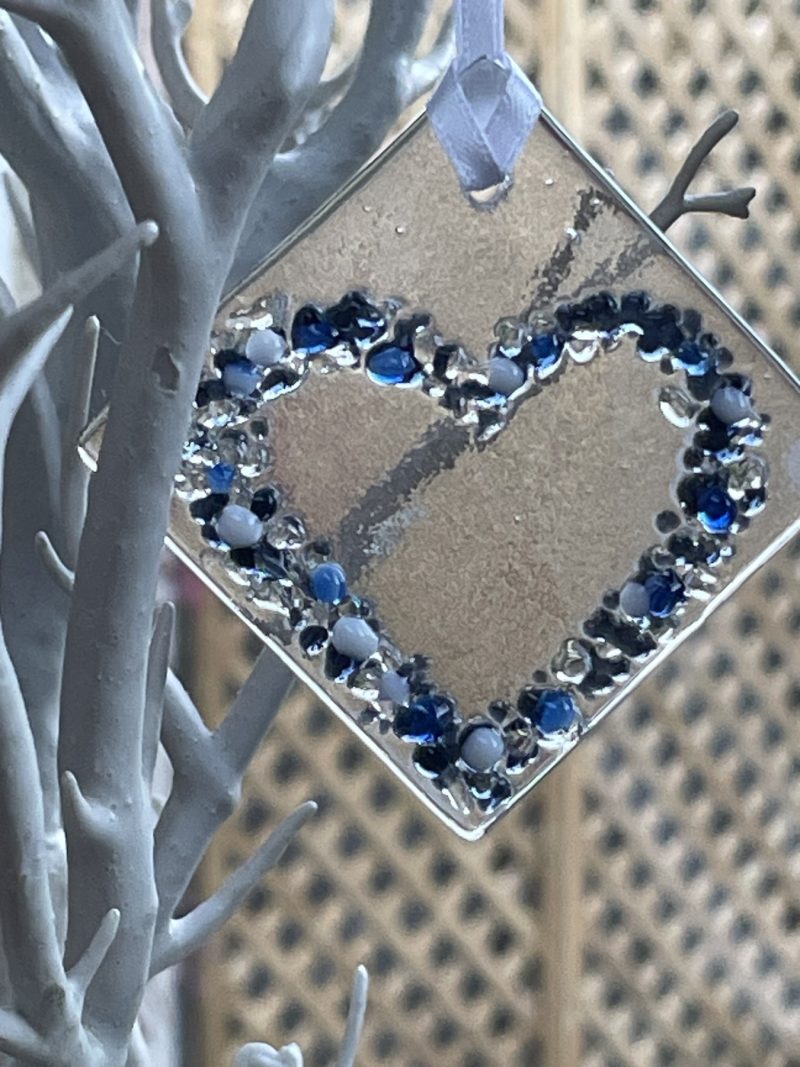 Hanging fused glass heart ornament