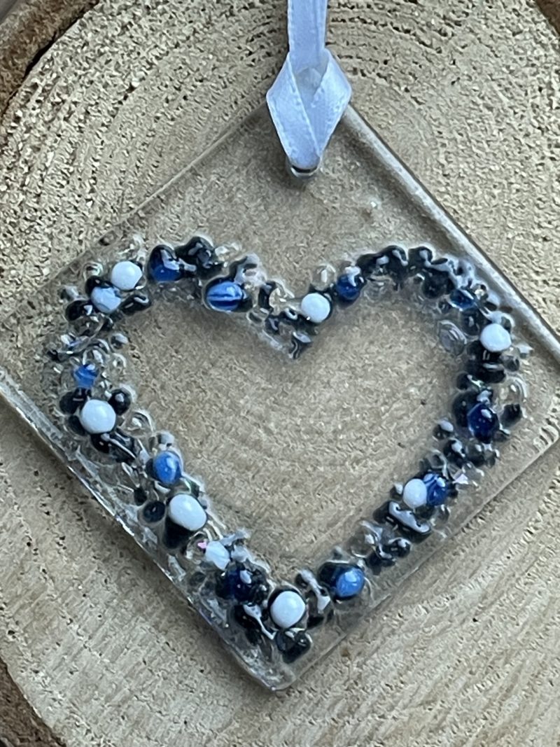 Hanging fused glass heart ornament