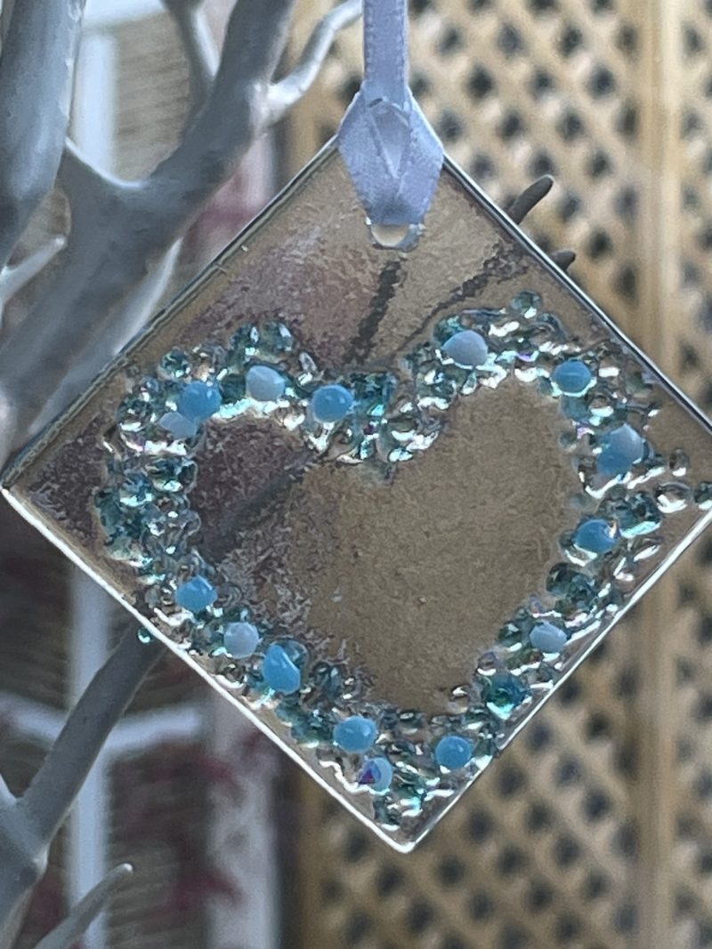 Hanging fused glass heart ornament