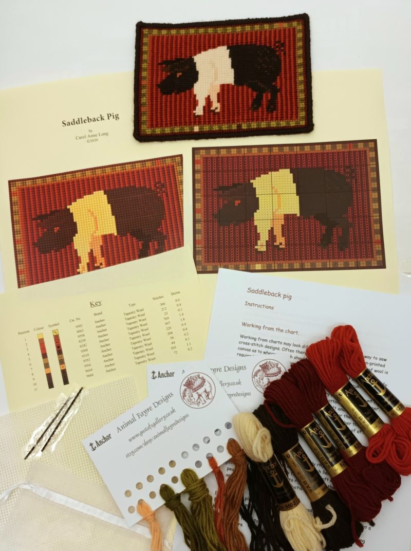Saddleback Pig Tapestry Kit, Counted Cross-stitch, Needlepoint Kit, Quick and Easy
