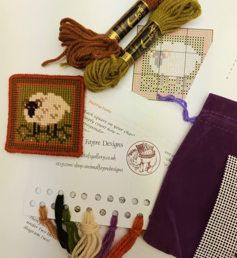 Sheep Tapestry Mini-kit, Cute Kid's Craft Kit, Counted Cross-stitch, Gift, Quick and Easy