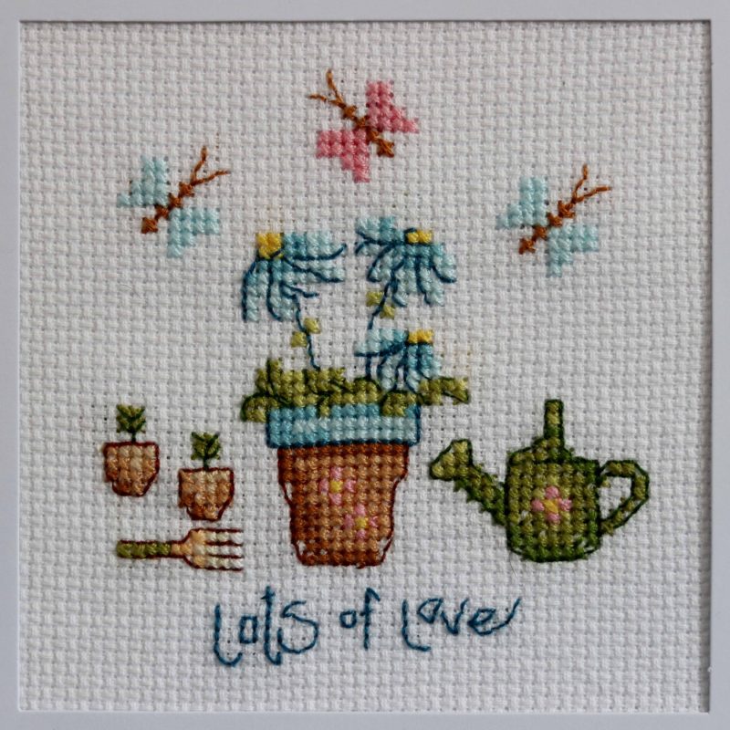 In the garden -A Cross stitch greetings card for all occasions and perfect for any loved one