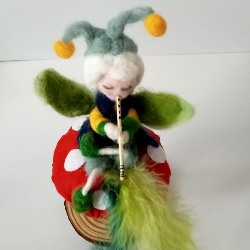 Waldorf inspired - Forest Fairy Piper figurine sitting on a Toadstool - Gift idea - Handmade