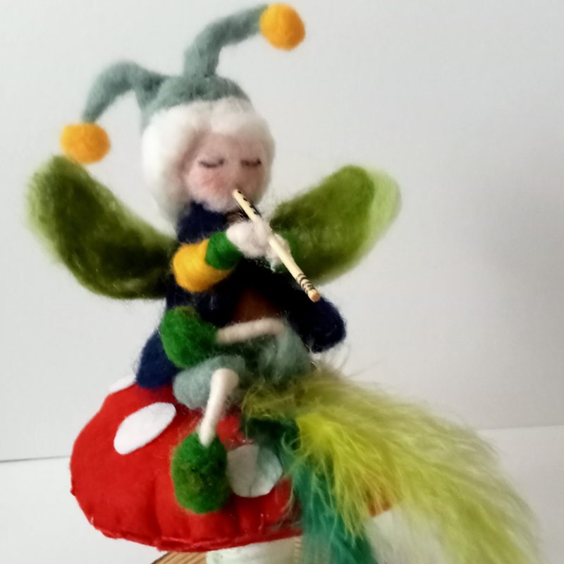 Waldorf inspired - Forest Fairy Piper figurine sitting on a Toadstool - Gift idea - Handmade