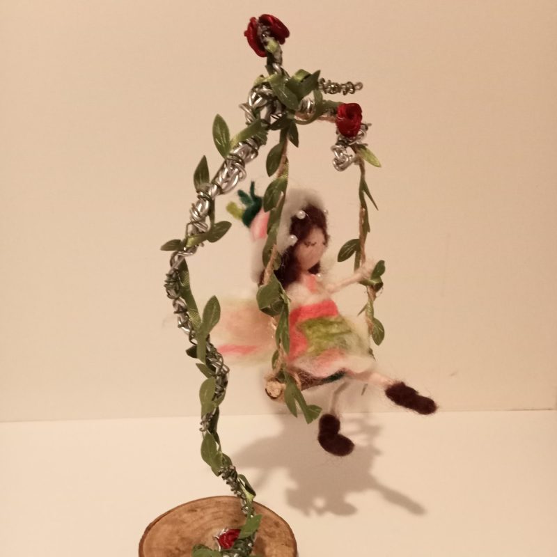 Forest Fairy On An Intricate detailed Swing - OOAK - Gift item - Needle Felted -Fiber Art - Figurine