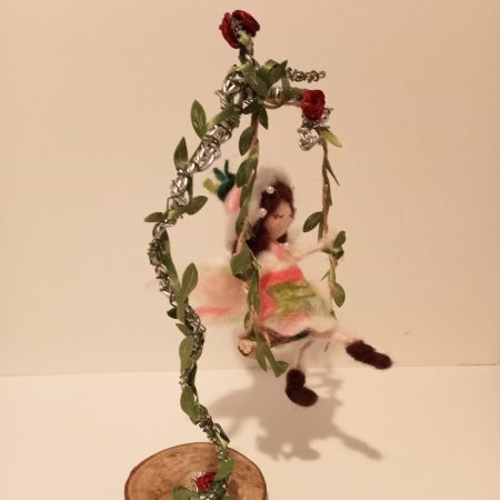 Forest Fairy On An Intricate detailed Swing - OOAK - Gift item - Needle Felted -Fiber Art - Figurine