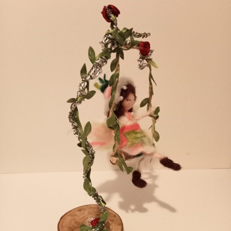 Forest Fairy On An Intricate detailed Swing - OOAK - Gift item - Needle Felted -Fiber Art - Figurine