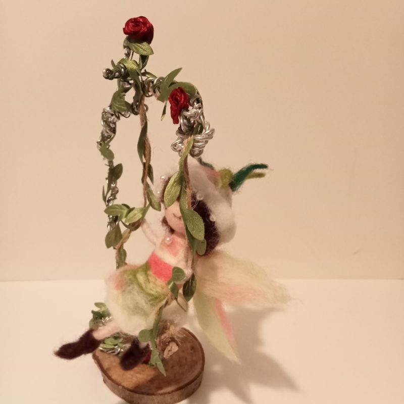 Forest Fairy On An Intricate detailed Swing - OOAK - Gift item - Needle Felted -Fiber Art - Figurine
