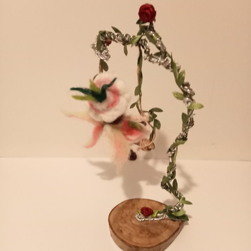 Forest Fairy On An Intricate detailed Swing - OOAK - Gift item - Needle Felted -Fiber Art - Figurine