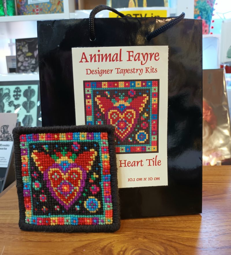 Flaming Heart Tile, Tapestry Kit, Counted Cross Stitch, Needlepoint, Craft Kit, Mexican Folk Art