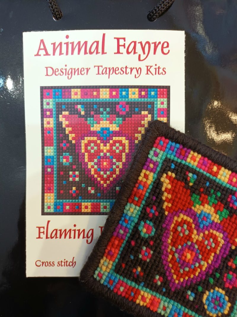 Flaming Heart Tile, Tapestry Kit, Counted Cross Stitch, Needlepoint, Craft Kit, Mexican Folk Art