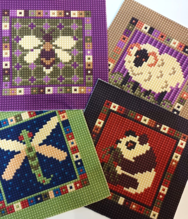Little Dragonfly, Folk Art, Printed Fabric Panel, Velvet Touch, Cross-stitch Simulation, Patch