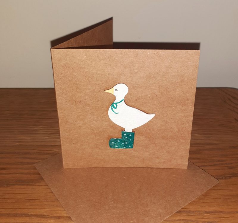 Handmade duck greetings cards, pack of 4 with matching envelopes. Blank duck cards