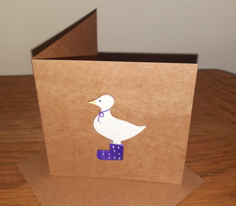 Handmade duck greetings cards, pack of 4 with matching envelopes. Blank duck cards